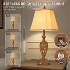 29.5"H Touch Control Traditional Table Lamp with Dual USB Ports, Set of 2, 3-Way Dimmable Hollow Out Leafwork Bronze Wood Finish Vintage Bedside Nightstand Desk Lamps for Living Room,Bedroom