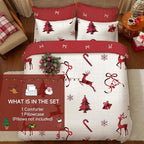 Christmas Comforter Set Twin Size, Christmas Bed Set with Reindeer, Bows and Santa Claus Snowflakes Bells Bedding for Holiday, 2 Pieces 1 Reversible Comforter and 1 Pillowcase