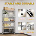 1250 lbs 5 Tier Shelf Metal Storage Shelves Shelving Wire Rack Heavy Duty Closet Organizers for Garage Kitchen Bathroom Laundry Chrome 13.8" D x 29.5" W x 59.5" H
