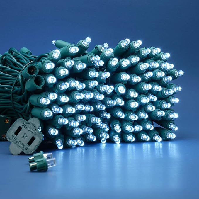 200 Count Cool White Wide Angle LED Christmas Lights, 66 ft Green Wire UL Certified Commercial Grade 5mm Holiday String Light Set (Cool White)