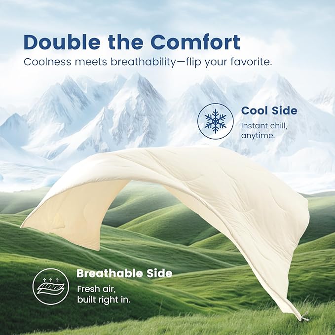 Cozy Bliss Cooling Comforter Twin Size Dual-Sided, Ultra-Soft Cooling Blankets for Hot Sleepers and Night Sweats, Breathable Lightweight Silky Smooth, Snow Ivory