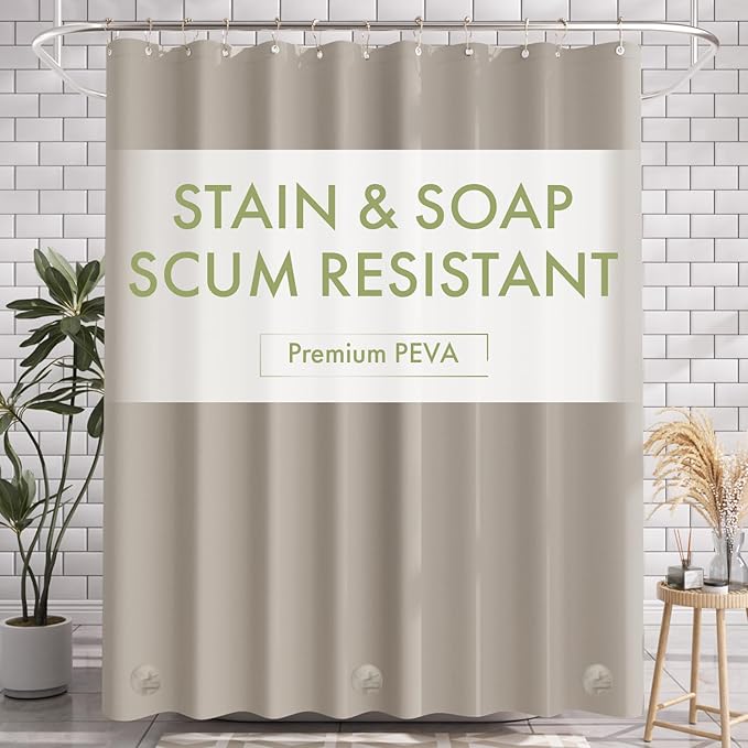 AmazerBath Shower Curtain Liner, 72x72 Tan Shower Liner, Cute Plastic Shower Curtain Liners, Lightweight Waterproof PEVA Khaki Shower Curtains for Bathroom with Magnets and 12 Grommet Holes
