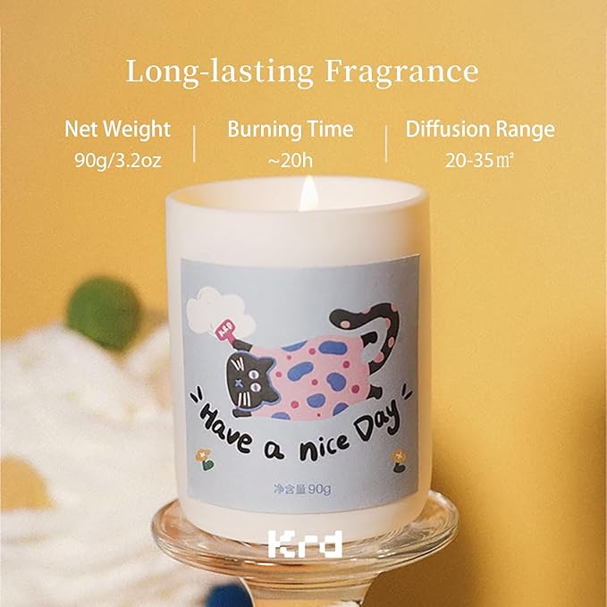 KRD Series Cute Scented Candles & Hanging Freshener Gift Set, 3 Ceramic Jar Candles with Pet Stickers, 1 Ribbon Sachet, 4 Scents for Home & Car
