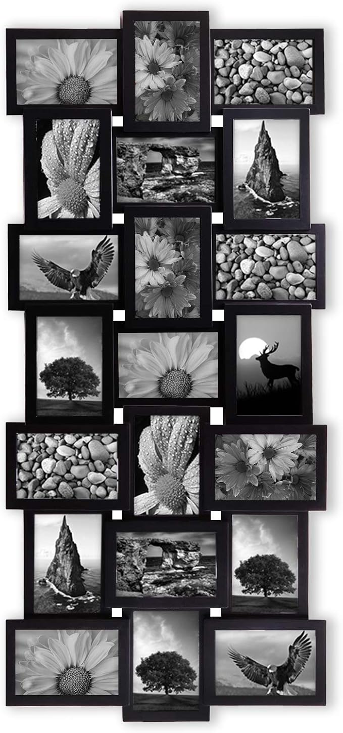 Jerry & Maggie 4X6 Collage Picture Frames for Wall Decor, 21 Opening Collage Wall Hanging for 6x4 Photo, Multi Picture Frame Set with One-piece Design Black