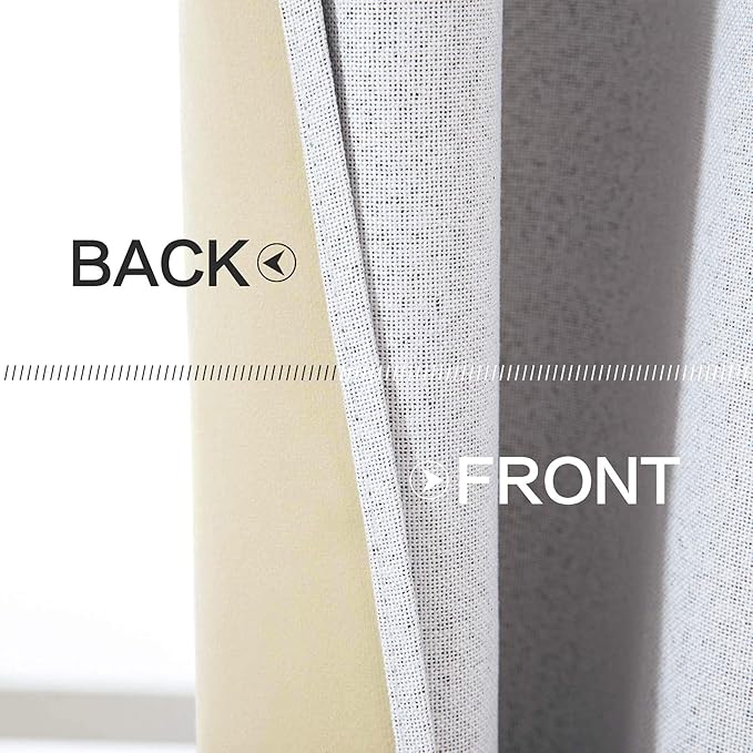MIULEE Linen Texture Curtains for Bedroom Solid 100% Blackout Thermal Insulated Grayish White Curtains Grommet Room Darkening Curtains/Drapes Decor for Living Room 52x108 Inch (2 Panels)