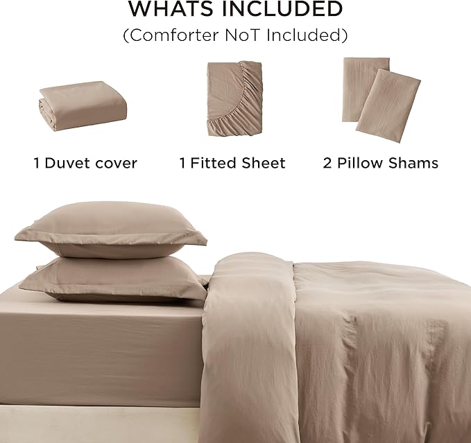 Bedsure Duvet Cover Full Size with Fitted Sheet - 4 Pieces Prewashed Cotton-Like Extra Soft Bedding Set, Includes 1 Duvet Cover 80x90 Inches, 2 Pillow Shams, 1 Fitted Sheet, Deep Beige
