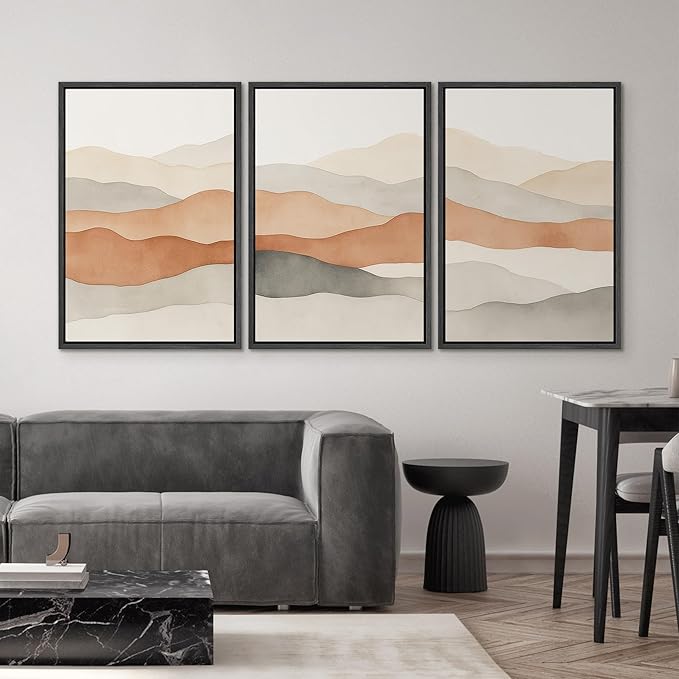 SIGNWIN Framed Canvas Print Wall Art Neutral Earth Tone Landscape Minimalist Mountain Silhouette Photography Modern Art Minimalist Black and White for Living Room, Bedroom, Office - 24"x36"x3 Black