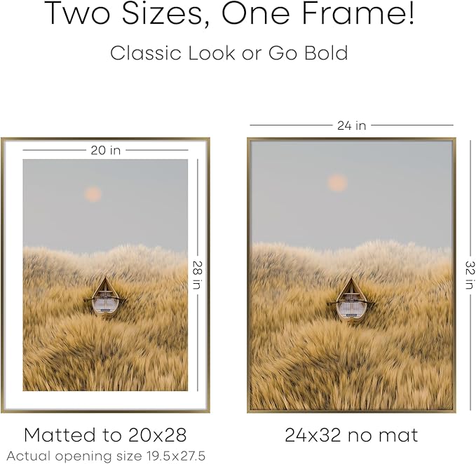 Homeforia 24x32 Picture Frame Bronze, High End Metal 24 x 32 Large Poster Frames with Mat 20 by 28 Photo, 24x32 Brass Frame Matted to 20x28 Print, 32x24 Thin Frames, Tempered Glass, Wall Kit, Set of 1
