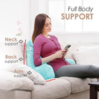 Nestl Reading Pillow Standard Bed Pillow, Back Pillow for Sitting in Bed Shredded Memory Foam Chair Pillow, Reading & Bed Rest Pillows Light Blue Back Pillow for Bed, Bed Chair Arm Pillow with Pockets