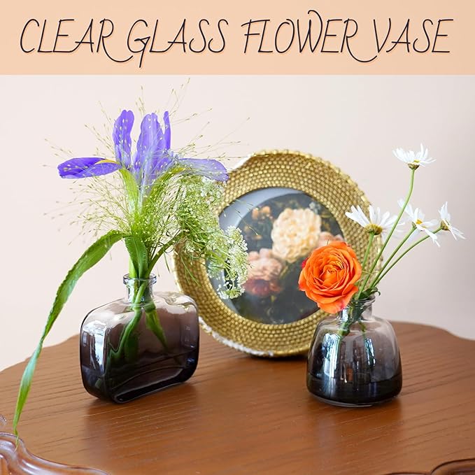 24 Pack Black Clear Bud Vases, Small Glass Mini Vases – Modern Small Decorative Vases in Bulk for Floral Arrangements, Wedding Centerpieces, Table Decor, Home & Party Decorations