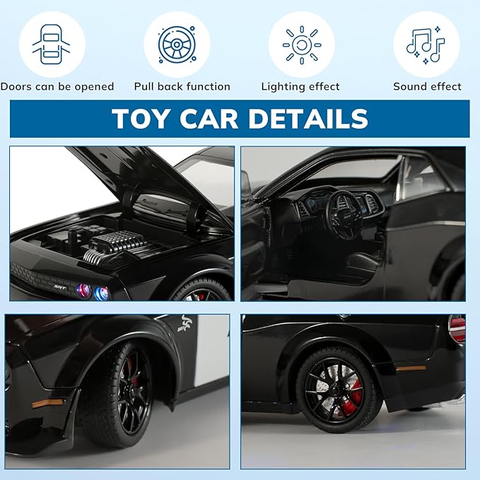 Police Cars for Kids Ages 3-5,1/24 Diecast Cars Hellcat Toy Car Collectibles Model Kit with Pull Back,Hell Cat Toy Police Car with Lights and Siren for Kids 3+ Year Olds