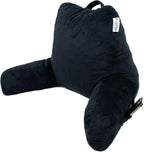 ComfortSpa Reading Pillow for Bed Adult Size, Back Rest Pillow with Arms, Pockets, Washable Cover; Use as Back Pillow for Bed Sitting Up for Bedrest or Relief from GERD Heartburn (Large Black)