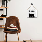 Lacosu Wall Pediments Cat Welcome Sign,Hello Sign,Cat Hanging Welcome Sign for Front Door,Cat Decor,Cat Gifts,Cat Gifts for Cat Owners,10x8 Inches