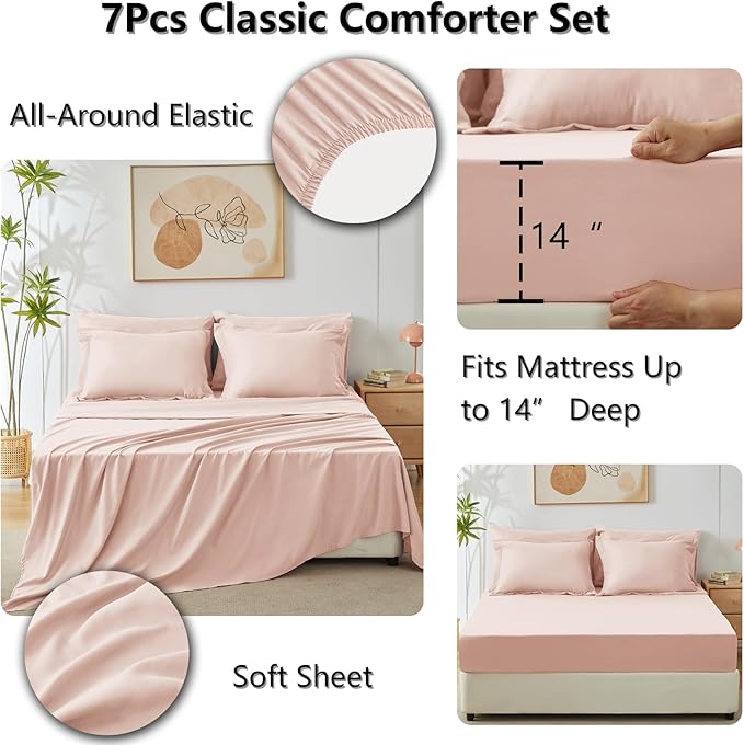 CozyLux King Size Comforter Set Blush Pink - 7 Pieces Bed in a Bag King, Luxury Soft Bed Set for All Seasons, Bedding Set with Down Alternative Comforter, Sheets, Pillowcases & Shams