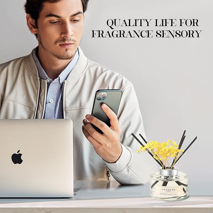 Reed Diffuser Sets Home Fragrance Essential Oil Diffuser Freesia Scent- 7 oz (210 ml) Fragrance Oil Diffuser for Bedroom Bathroom Home Décor Includes Reed Diffuser Sticks, Scented Oils