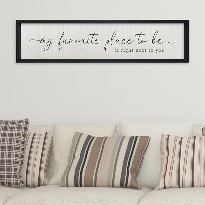 ZZJJHYWGQ Love Quotes Wall Decor My Favorite Place To Be Sign 32"×8" Couples Love Theme Plaque Modren Farmhouse Master Bedroom Above Over Bed Wood Framed Wall Art (Black)