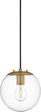 Linea di Liara Sferra Modern Large Glass Pendant Light Kitchen Island Brass Pendant Lighting Clear Glass Globe Pendant Light Mid Century Hanging Light Fixture, LED Bulb Included, UL Listed