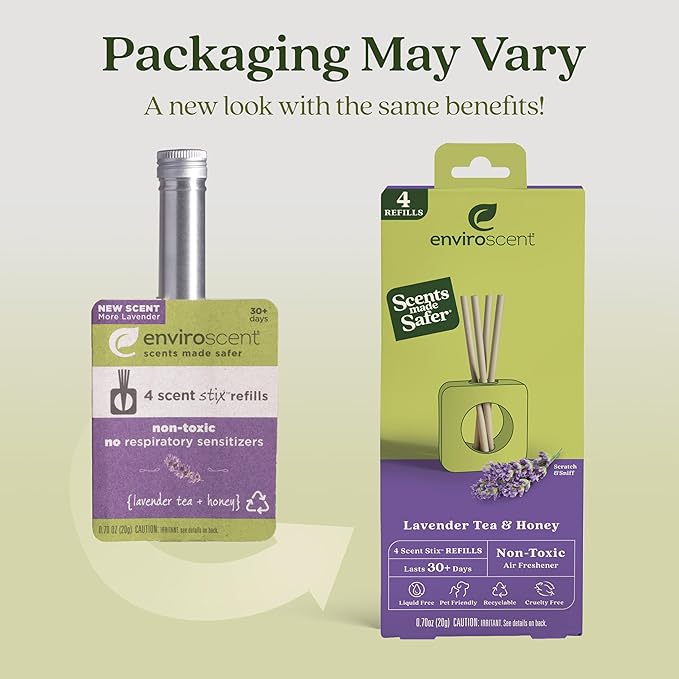 Enviroscent Non-Toxic Air Freshener for Home (Lavender Tea & Honey) Essential Oil Diffuser | Air Freshener & Room Freshener | Home Fragrance Last Over 30 Days | 8 Scent Stix Refills