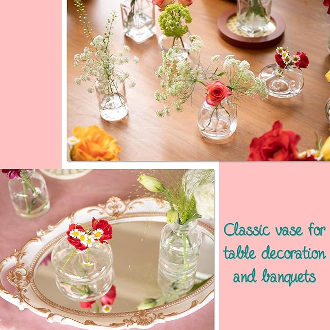 Bud Vases Set of 24, Glass Bud Vase in Bulk, Clear Bud Vases for Centerpieces, Small Vases Flowers Vintage Vases for Rustic Wedding Home Decor Floral Arrangements Mini Glass Bud Vase