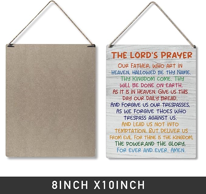 Inspirational Gift Signs the Lord's Prayer Our Father Who Art in Heaven Hallowed Be Thy Name Wooden Hanging Sign Religious Scripture Art Wall Home Decoration 10 x 8 Inches…