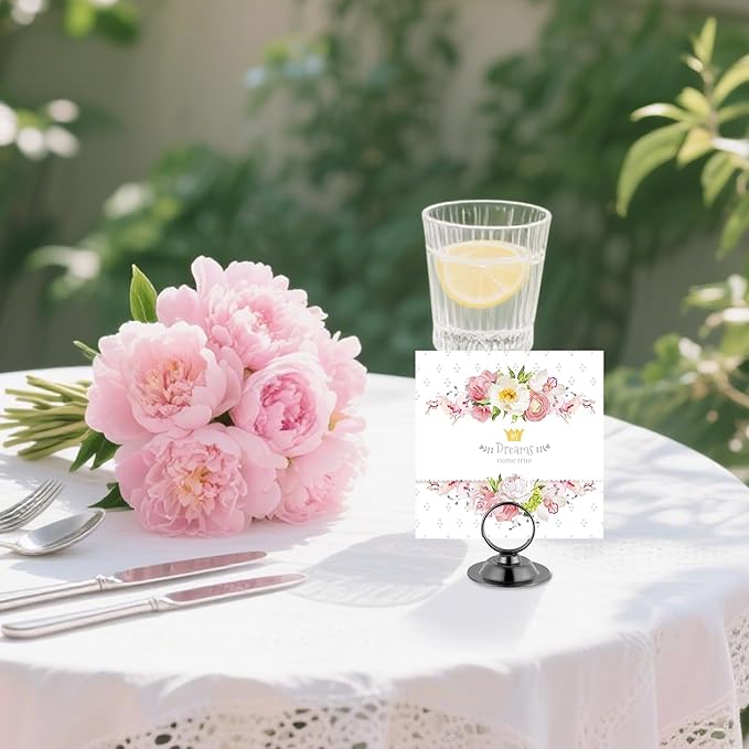 Urban Deco 16 PK Table Card Holder Place Card Holders Steel Card Holders for Photos, Food Signs, Memo Notes, Weddings, Restaurants, Birthday (Black)