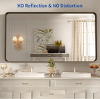 WEER 55x30 Inch Bronze Bathroom Mirror for Vanity, Brushed Bronze Metal Frame Rounded Rectangle Mirror with Tempered Glass, Anti-Rust (Horizontal/Vertical)