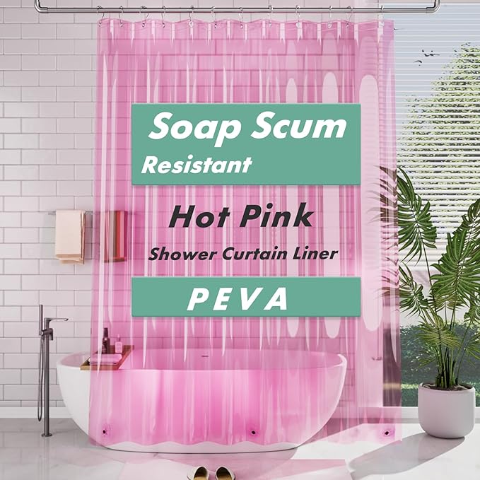 AmazerBath Extra Long Shower Curtain Liner, Clear Pink Shower Liner 84 Inches Long, 72x84 Plastic Shower Curtain Liners, Cute Tall Shower Liner, PEVA Bathroom Shower Curtain Liners & 3 Magnets