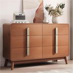 Dresser for Bedroom with 6 Drawers,Mid Century Modern Dresser with Storage,47" Wide Chest of Drawers with Metal Handles,Large Wood Drawer Organizer for Bedroom,Living Room,Hallway,Cherry