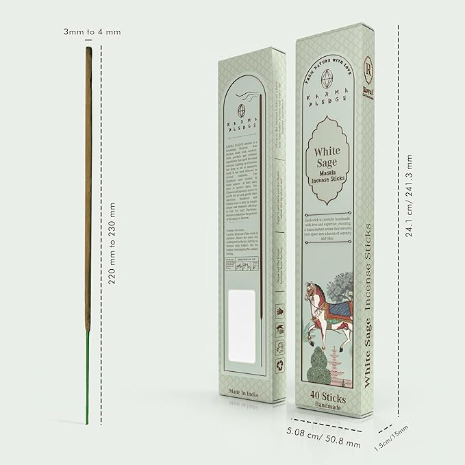Incense Sticks, White Sage Incense, Made with Natural Ingredients, Hand Rolled Aromatic Masala, 40 Stick Pack, 45-60 Minute Burn Time, Best for Home Fragrance, Meditation, Yoga, Spiritual Healing