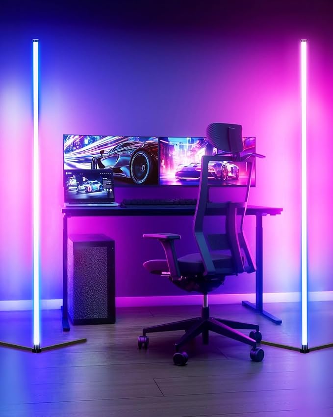 Smart RGB Corner Floor Lamp, APP & Voice Control, 16 Million Color Changing LED Light with Remote, Dimmable Ambient Lighting for Bedroom, Living Room, Game Room