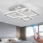 ZGLAOJT Modern Crystal Ceiling Light Chrome RGB 3-Color LED Flush Mount Ceiling Light Fixture with Remote Control Dimmable Ceiling Lighting Chandelier for Kitchen Bedroom Dinning LivingRoom.