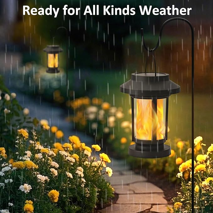 Derynome Solar Lantern Outdoor Lights, 2 Pack Upgraded Flickering Flameless Solar Lights Outdoor Waterproof, Hanging Decorative Lanterns for Yard Patio Path Garden Decor (2)