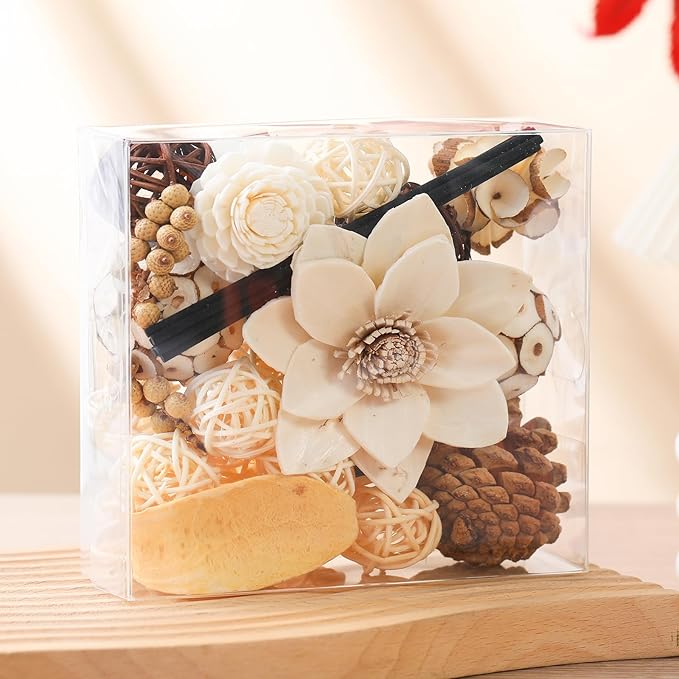 Fall Vanilla Scented Potpourri Bowl Fillers | Sea Salt Dried Flowers | Fragrance Sachet of Petal | White Halloween Vase Decor | Home Fragrance for Bathroom Bedroom Living Room Office (White)