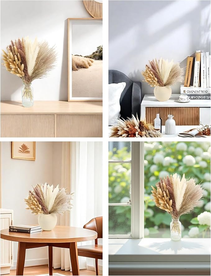 xin's convey 110pcs Dried Pampas Grass Decoration, Dried Flower Bouquet in Vase, Reed Grass Bouquet for Boho Floral Home, Wedding Party Centerpiece, Rustic Farmhouse Decoration.(Brown)