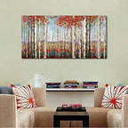 Canvas Wall Art for Living Room Bedroom Modern Wall Decor of Red Leaves White Birch Tree Forest Giclee Print Painting Artwork Wall Decoration 24x48 Large Size with Wood Framed Easy to Hang for Home