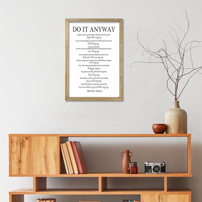 Do It Anyway Mother Teresa Wall Art Decor 16x11 Inch Wooden Framed Wall Hanging Sign (Wood)