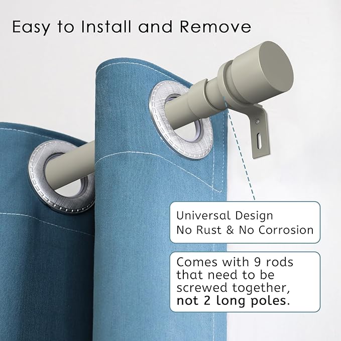 Curtain Rods for Windows 16 to 144 Inches Adjustable Length 1 Inch Diameter Window Curtain Rod with Aluminium End Cap, Brushed Nickel