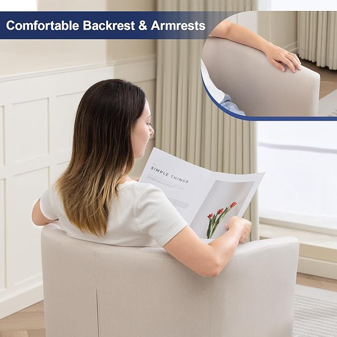 Accent Barrel Chair, Modern Comfy Living Room Chairs with Armrest Small Reading Chair with Cozy Soft Padded for Bedroom Reception Room Cafe,White