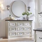 Farmhouse 9 Drawers Dresser for Bedroom, 55" Wide Large Dressers & Chests of Drawers w/Roman Column, Storage Dressers Organizer for Bedroom, Hallway, Living Room, White