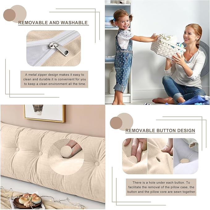 Large Triangular Headboard Pillows Long Backrest Positioning Support Bolster Cushion for Daybed Fluffy Quality Plush Body Wedge Pillow with Removable Cover(Beige-King-76x8x20in)