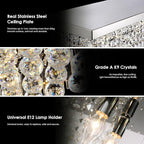 Siljoy Modern Crystal Chandelier 6-Lights Rectangular Flush Mount Pendant Ceiling Light Fixture Rectangle K9 Crystal Raindrop Chandelier for Dining Living Room Kitchen Island L31.5'' x W10'' x H10'