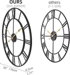 INFINITY TIME 30 Inch Wall Clocks for Living Room Decor, Oversized Modern Black Metal Roman Numeral Wall Clock Decorative(Gold Hands)