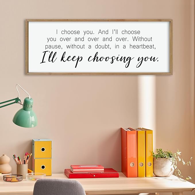 comurdyo I'll Keep Choosing You Sign 32"X12" for Master Bedroom Above Bed Wall Decor I Choose You Large Wood Framed Wall Hanging Art (Wood)