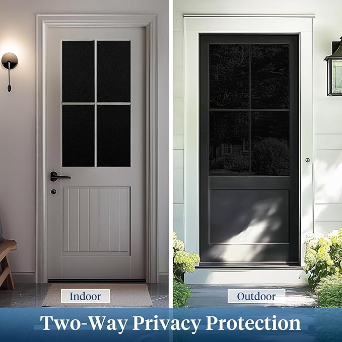 Haton Blackout Window Film, Frosted Privacy Cover for Glass, Sun Light Blocking Black Out Window Tint, Static Cling Room Darkening Heat Control Shades for Home Day and Night, Black 17.5" x 78.7"