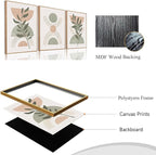 Bwodke Boho Wall Art, Framed Abstract Wall Art, Green Botanical Neutral Canvas Wall Decor, Large Mid Century Plant Pictures Set of 3, Modern Minimalist Paintings, for Bedroom Living Room Bathroom