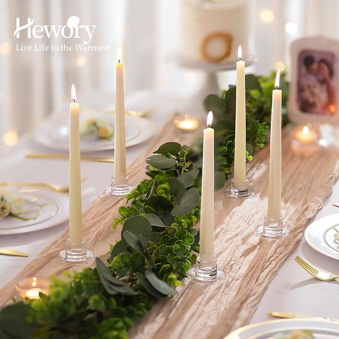 Hewory Glass Taper Candle Holders: 10 PCS Candlestick Holders Clear Short Tapered Candle Holder Set - Candle Stick Holder Decor for Table Centerpiece Wedding Party Advent Christmas Home Decorations