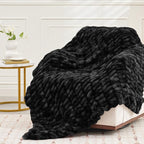 Ultra Soft Luxury Faux Fur Twin Blanket for Counch,Fuzzy Fluffy Plush Warm Cozy Elegant Wrinkled Blanket for Sofa Bedroom Living Room,（60"x80",Tie-dye Black）