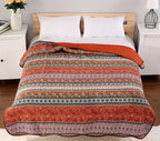 Cozyholy Boho Quilt Full Queen Size 100% Cotton Quilted Blanket Colorful Bohemian Striped Bedspread Coverlet Reversible Lightweight Stitch Vintage Bed Cover Throw Blanket for Couch Sofa Orange