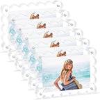 Scalloped Magnetic Picture Frame 4x6 Inch - 6Pack Clear Acrylic Photo Frame, 20mm Thick Double-Sided Magnet Design, Trendy Desktop Display for Home/Office Decor (6 Pack, 4X6)