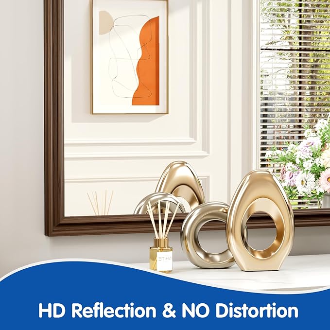 WEER Retro Copper Bathroom Mirror, 36x30 Inch Bronze Oil Rubbed Framed Mirror, Rectangle Classic Vintage Framed Wall Mirror, Farmhouse Vanity Mirror, Tempered Glass, Vertically or Horizontally